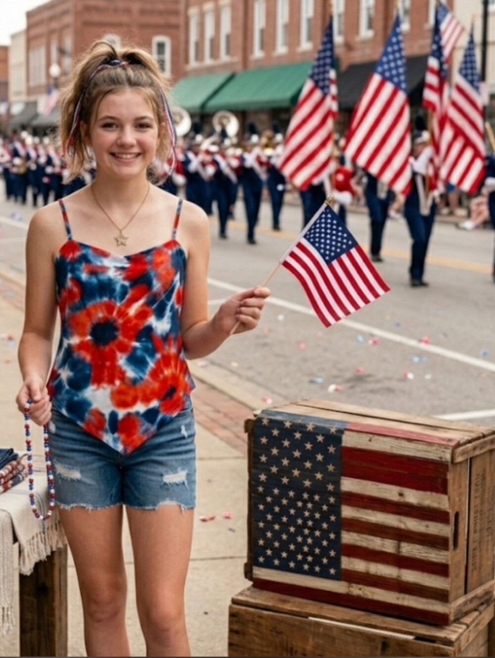 🇺🇸Patriotic Red, White,& Blue Tie-Dye Handkerchief Hem Cami Top | 2/$15 Bundle